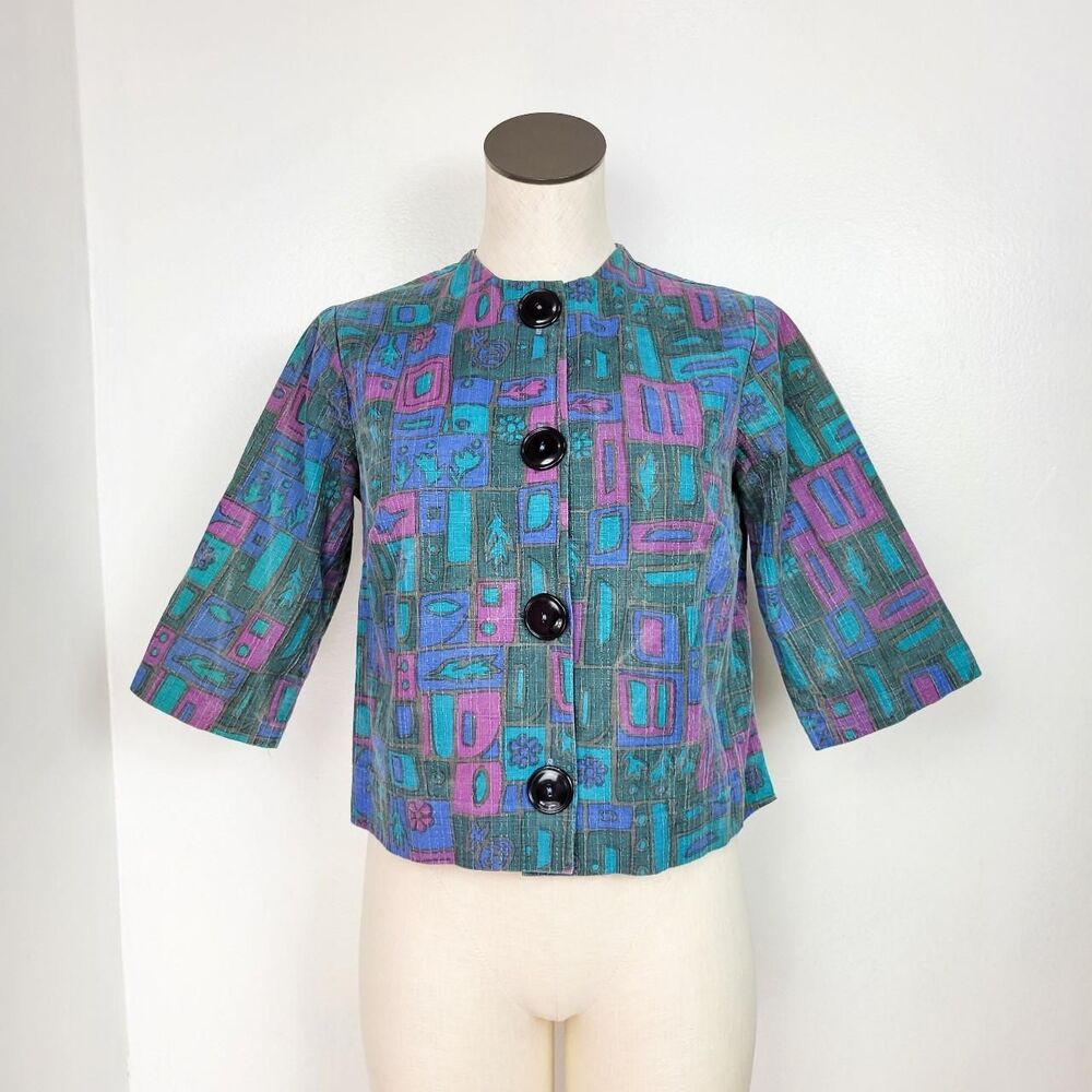 Vintage 1960s Colorful Printed Cropped Jacket